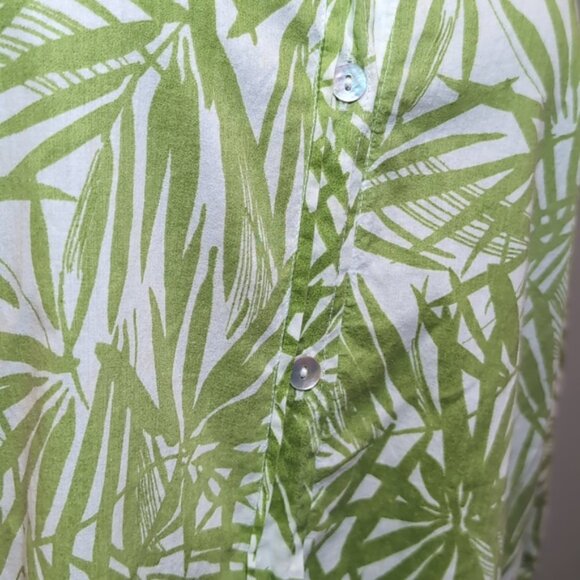 Additions By Chicos Button Down Shirt Mock Neck Side Slit Palm Leaf Print Top - Picture 6 of 12